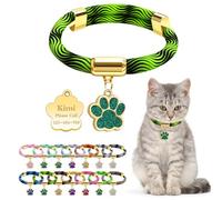 Personalized Breakaway Cat Collars with Magnetic Quick Release Buckle, Custom Engraved Name Tag for Cats (Wavy Black Green)