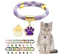 Personalized Breakaway Cat Collars with Magnetic Quick Release Buckle, Custom Engraved Name Tag for Cats (Wavy Purple)