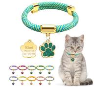 Personalized Breakaway Cat Collars with Magnetic Quick Release Buckle, Custom Engraved Name Tag for Cats (Stripe Teal)