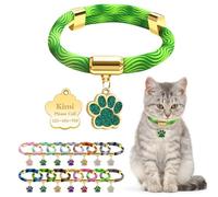 Personalized Breakaway Cat Collars with Magnetic Quick Release Buckle, Custom Engraved Name Tag for Cats (Wavy Neon Green)