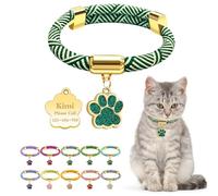 Personalized Breakaway Cat Collars with Magnetic Quick Release Buckle, Custom Engraved Name Tag for Cats (Stripe Green)