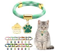 Personalized Breakaway Cat Collars with Magnetic Quick Release Buckle, Custom Engraved Name Tag for Cats (Wavy Light Green)