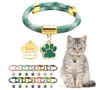 Personalized Breakaway Cat Collars with Magnetic Quick Release Buckle, Custom Engraved Name Tag for Cats (Wavy Deep Green)