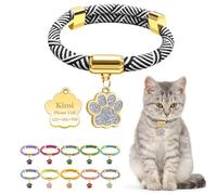 Personalized Breakaway Cat Collars with Magnetic Quick Release Buckle, Custom Engraved Name Tag for Cats (Stripe Black)