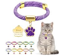 Personalized Breakaway Cat Collars with Magnetic Quick Release Buckle, Custom Engraved Name Tag for Cats (Stripe Purple)