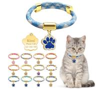 Personalized Breakaway Cat Collars with Magnetic Quick Release Buckle, Custom Engraved Name Tag for Girls & Boys Cats, Glow in The Dark Design for Outdoor Cats (Blue and White)