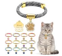 Personalized Breakaway Cat Collars with Magnetic Quick Release Buckle, Custom Engraved Name Tag for Girls & Boys Cats, Glow in The Dark Design for Outdoor Cats (Stripe Black White)