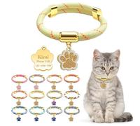 Personalized Breakaway Cat Collars with Magnetic Quick Release Buckle, Custom Engraved Name Tag for Girls & Boys Cats, Glow in The Dark Design for Outdoor Cats (Yellow)