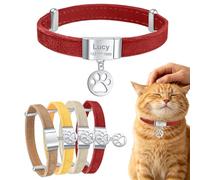 Personalized Breakaway Cat Collars with Magnetic Quick Release Buckle, Velvet Cat Collar Custom Engraved Name Tag for Girls & Boys Cats (B-Red)