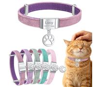 Personalized Breakaway Cat Collars with Magnetic Quick Release Buckle, Velvet Cat Collar Custom Engraved Name Tag for Girls & Boys Cats (A-Lilac)