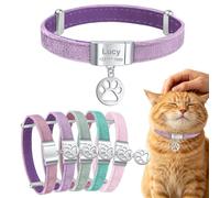 Personalized Breakaway Cat Collars with Magnetic Quick Release Buckle, Velvet Cat Collar Custom Engraved Name Tag for Girls & Boys Cats (A-Violet Purple)