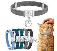 Personalized Breakaway Cat Collars with Magnetic Quick Release Buckle, Velvet Cat Collar Custom Engraved Name Tag for Girls & Boys Cats (C-Grey)