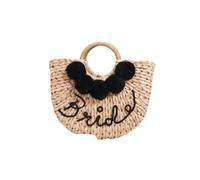 Personalized Bride Straw Purse Bridal Shower Gift Half-Moon Simple Portable Straw Bag Wedding Party Gift Ideas Summer Beach Bag(Black)