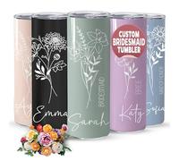 Personalized Bridesmaid Birth Flower Tumbler Cup with Name, Birth Month Flower Gifts for Bridesmaids, Bridesmaid Proposal Gifts Birthday Flower Tumbler Cups with Lids for Bachelorette (Sage Green)
