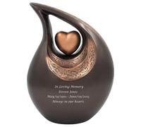 Personalized Bronze Teardrop Cremation Urn for Human Ashes, Photo Heart