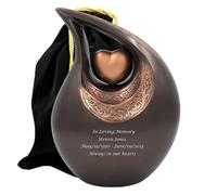 Personalized Bronze Teardrop Cremation Urn for Human Ashes, Photo Heart