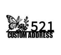 Personalized Butterfly House Number Sign, Custom Metal Address Plaque with Floral Design for Garden, Porch and Exterior Wall (Style-1)