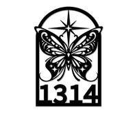Personalized Butterfly House Number Sign, Custom Metal Address Plaque with Floral Design for Garden, Porch and Exterior Wall (Style-4)