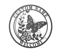 Personalized Butterfly Wedding Welcome Sign, Family Last Name Metal Wall Art for Living Room, Round Door Decor Home, 6-24 Inches, Black - Custom Name Sign