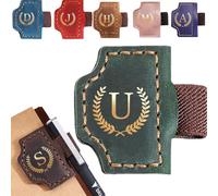 Personalized Bygone Mark Bookmark with Pen Holder, Leather Magnetic Bookmark 26 Letters,Gifts for Book Lovers, Readers, Leather Book Marks for Men Women (Green, U)