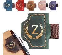 Personalized Bygone Mark Bookmark with Pen Holder, Leather Magnetic Bookmark 26 Letters,Gifts for Book Lovers, Readers, Leather Book Marks for Men Women (Green, Z)