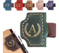 Personalized Bygone Mark Bookmark with Pen Holder, Leather Magnetic Bookmark 26 Letters,Gifts for Book Lovers, Readers, Leather Book Marks for Men Women (Green, A)