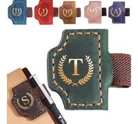 Personalized Bygone Mark Bookmark with Pen Holder, Leather Magnetic Bookmark 26 Letters,Gifts for Book Lovers, Readers, Leather Book Marks for Men Women (Green, T)