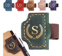 Personalized Bygone Mark Bookmark with Pen Holder, Leather Magnetic Bookmark 26 Letters,Gifts for Book Lovers, Readers, Leather Book Marks for Men Women (Green, S)