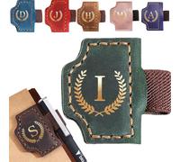 Personalized Bygone Mark Bookmark with Pen Holder, Leather Magnetic Bookmark 26 Letters,Gifts for Book Lovers, Readers, Leather Book Marks for Men Women (Green, I)