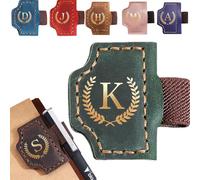 Personalized Bygone Mark Bookmark with Pen Holder, Leather Magnetic Bookmark 26 Letters,Gifts for Book Lovers, Readers, Leather Book Marks for Men Women (Green, K)
