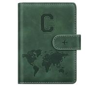 Personalized C Passport Holder Cover Initial Letter Travel Wallet RFID Blocking Passport Cover Credit Card Holder Case Passport Book Holders for Women and Men, Pine Green-C