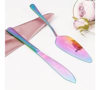 Personalized Cake Cutting Set for Wedding, Custom Cake Knife and Server Set, Stainless Steel Cake Serving Set, Engraved Pastry Pie Pizza Cutter Cake Slice, Bridal Anniversary (Rainbow)