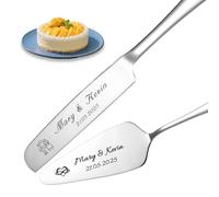 Personalized Cake Cutting Set for Wedding with Names Text Custom Cake Knife and Server Set for Newlyweds Weddings Anniversaries and Special Occasions (Silver)