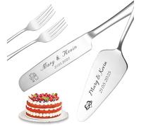 Personalized Cake Cutting Set for Wedding with Names Text Custom Cake Knife and Server Set for Newlyweds Weddings Anniversaries and Special Occasions (Silver Cake Knife)