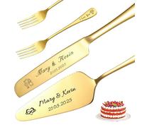 Personalized Cake Cutting Set for Wedding with Names Text Custom Cake Knife and Server Set for Newlyweds Weddings Anniversaries and Special Occasions (Gold Cake Knife)