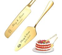 Personalized Cake Cutting Set for Wedding with Names Text Custom Cake Knife and Server Set for Newlyweds Weddings Anniversaries and Special Occasions (Gold)