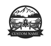 Personalized Camp Metal Sign, Custom Name Lake Wall Art, Rustic Cabin Decor, Outdoor Fireplace Plaque, Family Camping Gift, Woodland Cottage Sign, Campfire Themed Decor (Style-4)