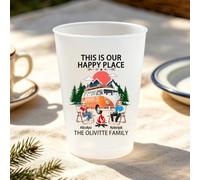 Personalized Camp Party Cup for Hiking Glamping, This Is Our Happy Place Cup, Custom Names & Portrait Camping Gift Reusable Cups, Christmas Birthday Party Decor Gifts for Campers Family Friends,07