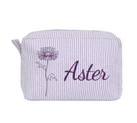 Personalized Canvas Makeup Up Bag for Women - Custom Embroidered Name & Birth Flower, Small Toiletry Pouch for Bridesmaid & Bride, Wedding Bridesmaids Gifts (Purple)