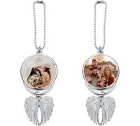 Personalized Car Photo Ornament, Custom Memorial Gifts Car Rearview Mirror Accessories with Picture Text Angel Charm, Bereavement Sympathy Gifts for Loss of Loved Ones (Style 2)