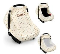 Personalized Car Seat Cover Baby Girl & Boy | Handmade Beige Carseat Canopy | Peekaboo Mesh Window (White,80 * 107CM)
