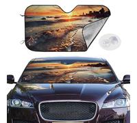 Personalized Cars Windshield Sun Shade Sunset View On The Beach Shore Window Sunshades Foldable Sun Heat Uv Rays Visor Protector to Keep Your Vehicle Cool for Universal Cars SUV Truck 55x30 Inch