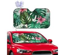 Personalized Cars Windshield Sun Shade Tropical Leaves Window Sunshades Foldable Sun Heat Uv Rays Visor Protector to Keep Your Vehicle Cool for Universal Cars SUV Truck 51x27.5 Inch