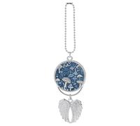Personalized Cartoon Blue Mushroom Car Rearview Mirror Ornament Double Side Custom Photo Picture Car Hanging Pendant Accessories Alloy Angel Wings Vehicle Decoration Silver
