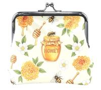 Personalized Cartoon Honeycomb Bees White Floral Leather Coin Purse Women Cute Kiss Lock Change Purse for Girls