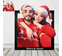 Personalized Cartoon Style 3D Photo Wooden Sign, Custom Caricature Picture Frame Sign Gifts for Wedding Family Anniversary Christmas Birthday Couple, Wall Art Decor (Square)