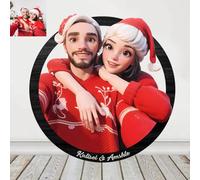 Personalized Cartoon Style 3D Photo Wooden Sign, Custom Caricature Picture Frame Sign Gifts for Wedding Family Anniversary Christmas Birthday Couple, Wall Art Decor (Round)