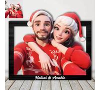 Personalized Cartoon Style 3D Photo Wooden Sign, Custom Caricature Picture Frame Sign Gifts for Wedding Family Anniversary Christmas Birthday Couple, Wall Art Decor (Rectangular)