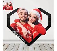 Personalized Cartoon Style 3D Photo Wooden Sign, Custom Caricature Picture Frame Sign Gifts for Wedding Family Anniversary Christmas Birthday Couple, Wall Art Decor (Heart)