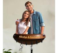 Personalized Cartoon Style Couple Photo Wall Hooks Custom 2D Flat Print Family Picture Realistic Style Key Storage Holder for Bedroom Living Room Hallway Coat Rack Home Decor Gift for Lover Couple